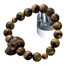 Takita Shoten Tiger Eye Skull Carved 12mm Bead Buddhist Prayer Bracelet
