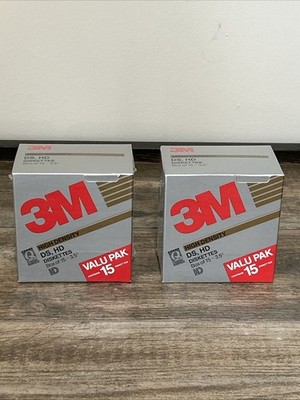 New 2 Packs 3M Diskettes 3.5'' High Density DS HD Double Sided 15 Pack Sealed