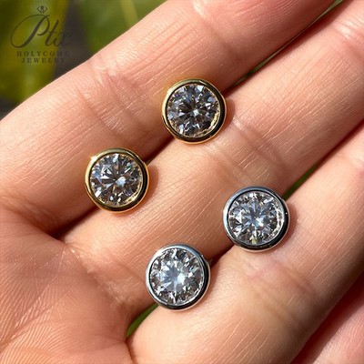 1CT Moissanit Ohrringe 925 Silber Round Damen Ohrstecker Geschenk GRA-Zertifikat