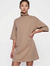 Zara Knit Beige Mock Neck Midi Dress NWT Size M/L