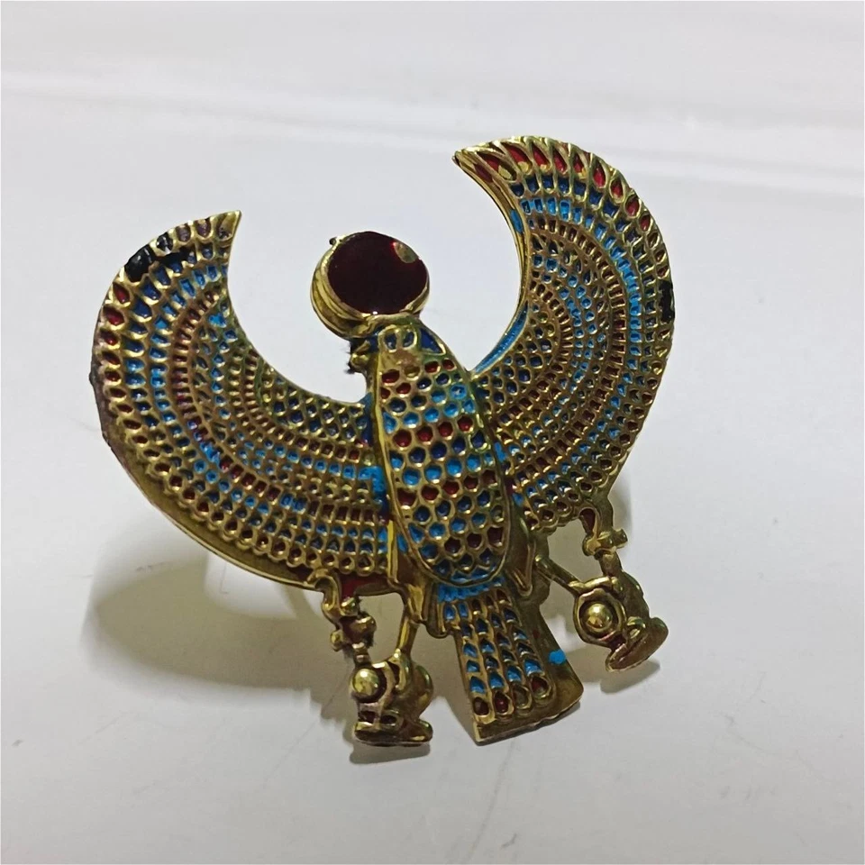 Anillo Halcón Faraónico - Joyería Símbolo Horus Egipcio en Tonos Dorados y Azules Foto 3 de 4