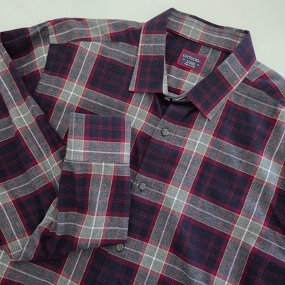 UNTUCKit Button Down Shirt Burgundy Grey Plaid Flannel Mens XL