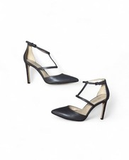 Nine West Tornaydo Gray Leather T-Strap Pointed Toe Heels Pumps Women’s 8.5M