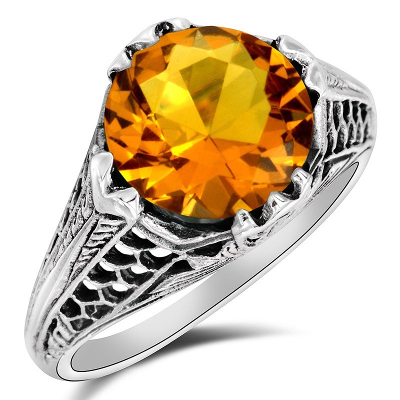 4CT  Golden Citrine 925 Sterling Silver Art Deco Ring Sz 8 XA3-3