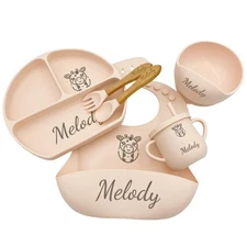 Personalized Name Food Grade 6pcs Baby Feeding Set with Spoon, Fork,Silicone ...