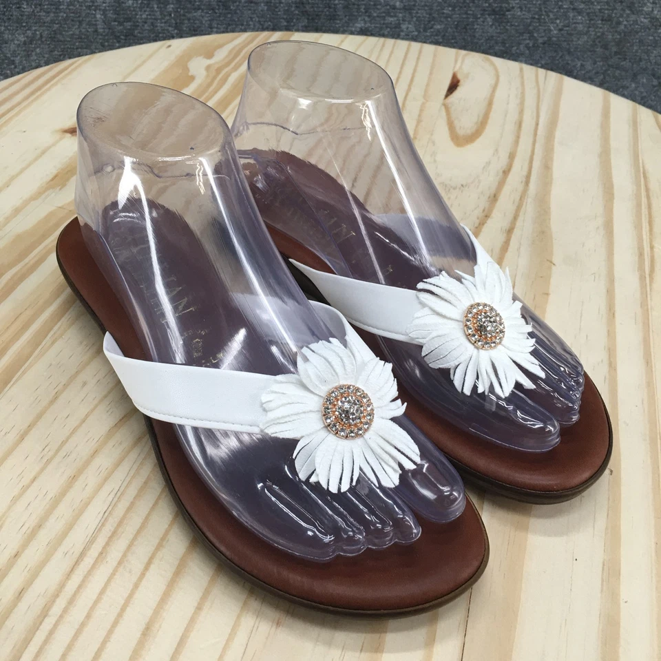 Sandalias Italianas para Mujer 8.5 Tanga Puntera Blanca Informal Cómodas Cuña Foto 3 de 4