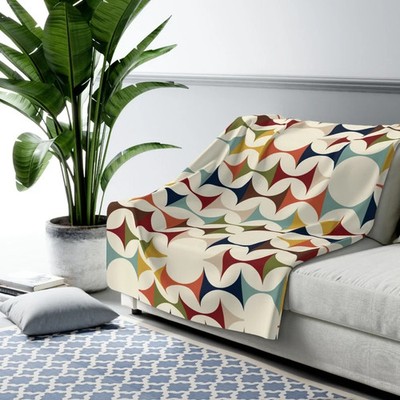 Mid Century Modern Sherpa Fleece Blanket Retro Home Style