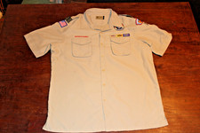 Boy Scouts of America BSA Men's Shirt Tan Large Vented Poly Microfiber Sewn Patc
