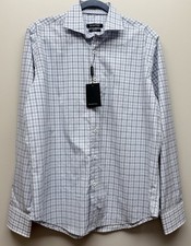 NEW Bugatchi Men  s Long Sleeve Classic Fit Blue Check Dress Shirt Sz. XL