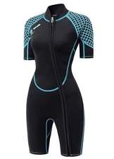 ZIFUMEI 3mm Shorty Wetsuit Men Women - Neoprene Diving Suits FrontZip - Black/TQ