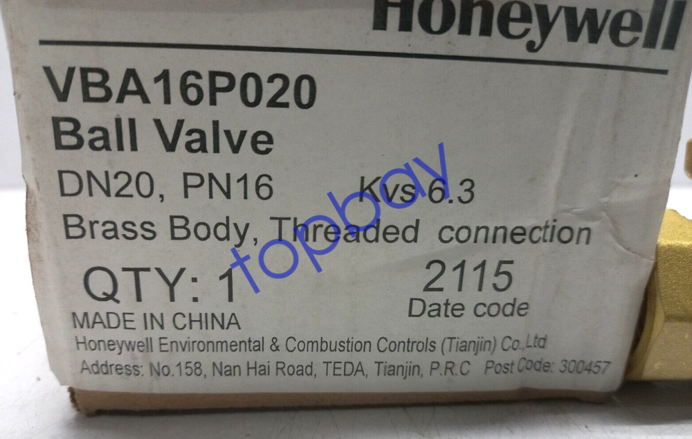 Honeywell VBA16P020 Ball Valve DN20 PN16 Kvs 6.3 Brass Body Threaded Connection