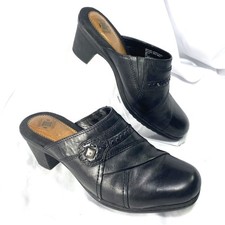 Earth Origins Mules Women's Size 9.5 LAYLA Black Leather Slip-On Clogs Shoe