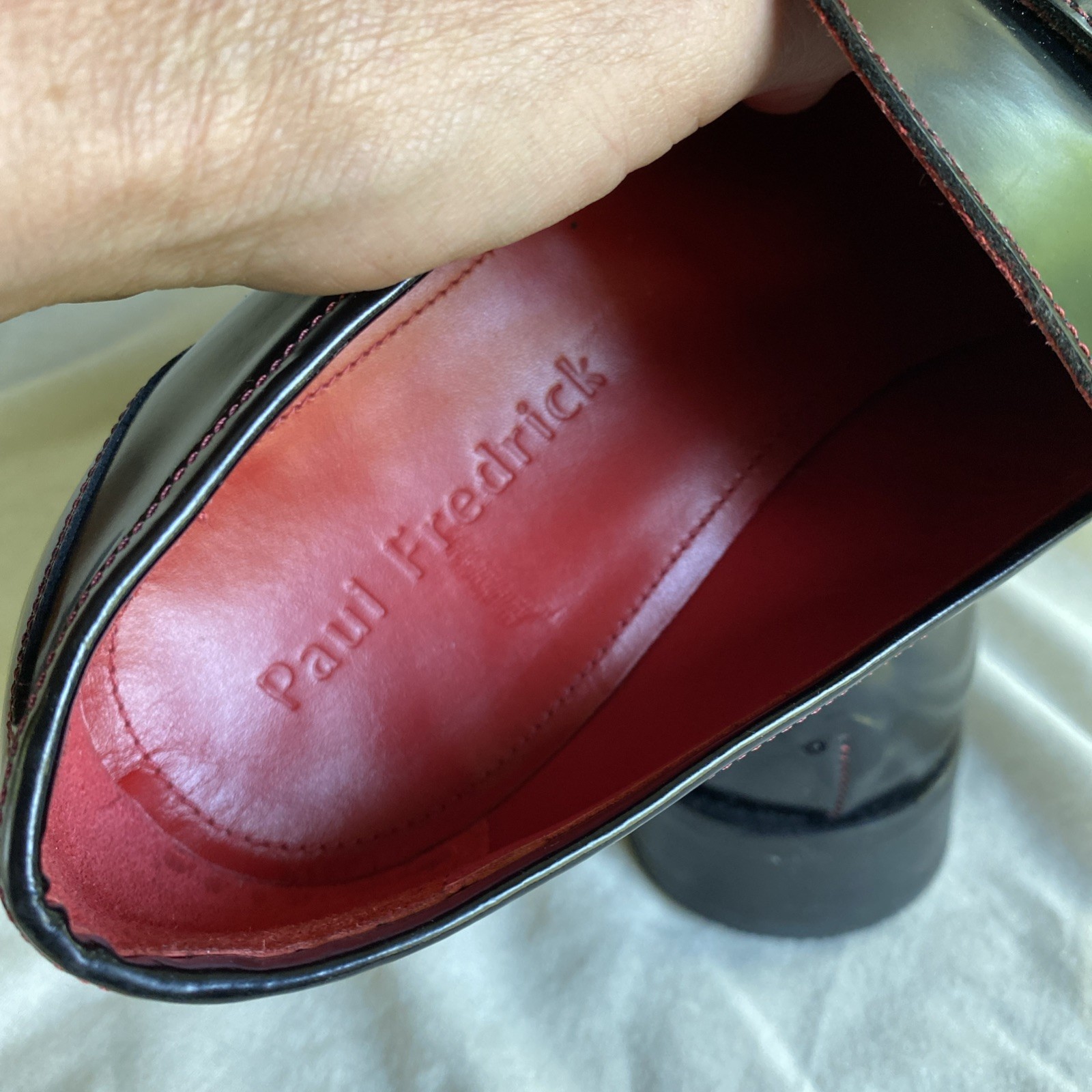Paul Fredrick Men’s Cooper Black Penny Loafer Red Stitching Sz 12- Made in Italy