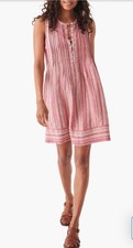 Faherty Isha Linen Dress Womens Small Striped Sleeveless Beach Mini Pockets Boho