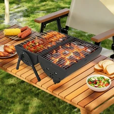 Portable Charcoal Grill Tabletop with 2 Baking Nets Outdoor BBQ Cooker Camping