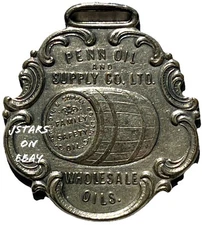 1900s 1910s PENN OIL PENNZOIL QUAKER STATE PETROLEUM STERLING SILVER WATCH FOB