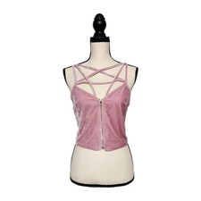 Killstar Lost in Sin Gothic Witch Pentagram Velvet Zip Crop Tank Top Pastel Pink