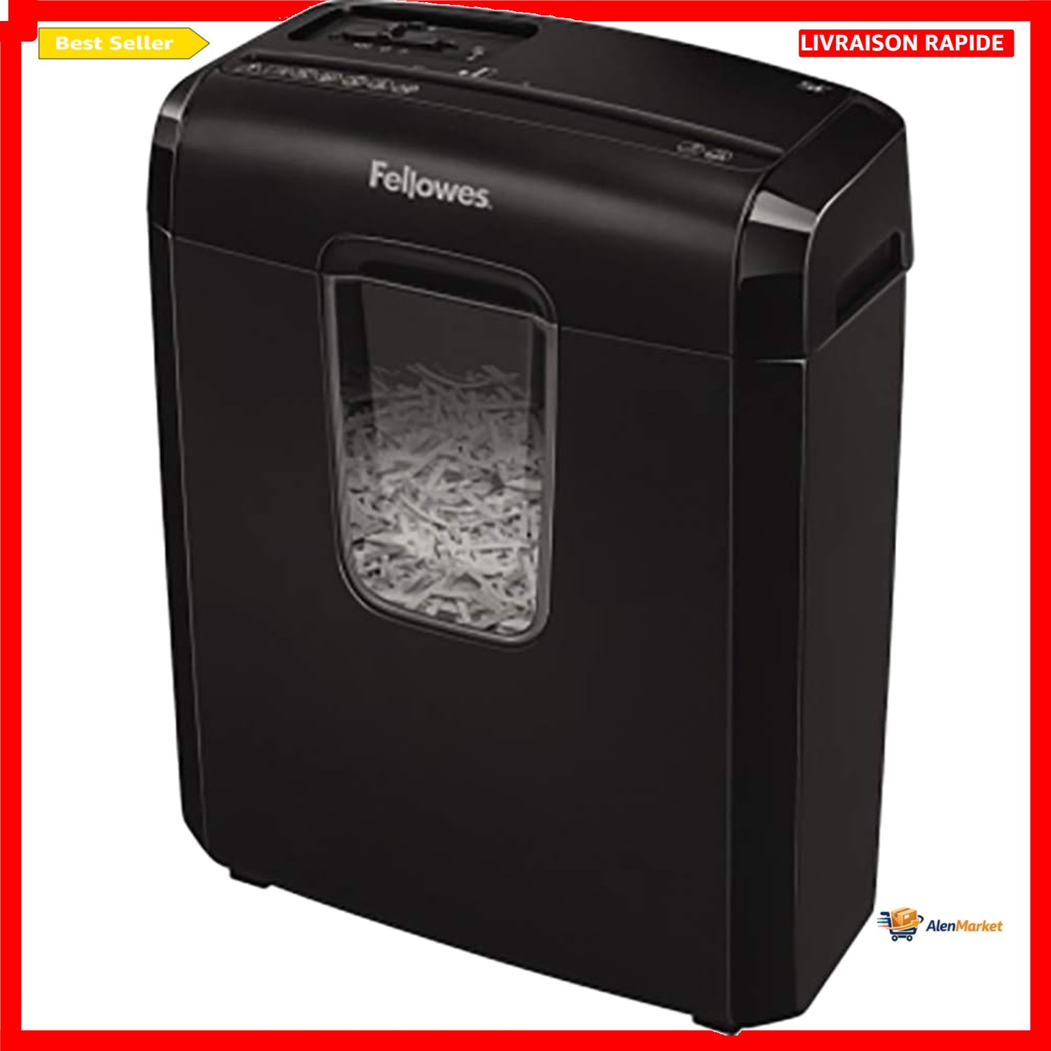 Destructeur Fellowes 6C Coupe Croisée 6 Feuilles avec Verrou de Sécurité