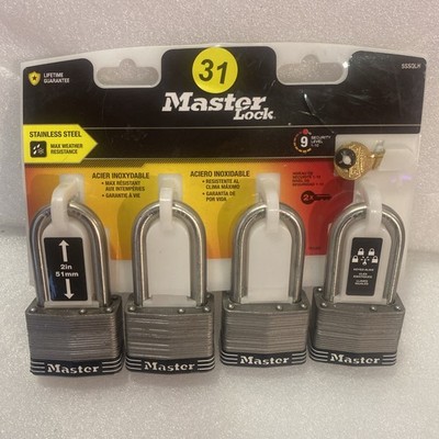 4 Master Lock 5SSQLH Keyed Alike 2 in Padlock Stainless Steel 4 Pack Outdoor