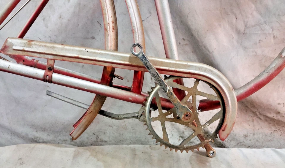 Juego de cuadro de bicicleta de crucero vintage Sears Roebuck 1960 grande 18,5" acero rojo descolorido :) Foto 3 de 4