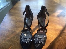 Womens Black Badgley Mischka Rhinestone Open Toe High Heel Sz 5