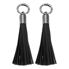 2Pcs Leather Keychain Tassels Women Tassel Bag Charm Black