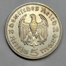 1936 A Germany 5 Reichsmark Third Reich Silver Coinage Genuine Circulated *M651