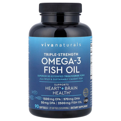 Viva Naturals Triple Strength Omega 3 Fish Oil Supplement - 2500 mg 90 softgels