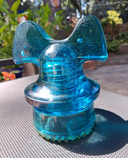 Hemingray Blue Glass Mouse Ear Insulator Made in USA Double Feature Pony
