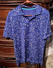 Nike Dri-Fit FN3116-539 Deep Night Blue Floral Print Polo Golf Shirt Men Medium