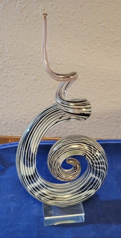 Vintage Murano Style Hand Blown Black  Art Glass Sculpture Swirl 12”