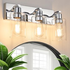 3 Lights Bathroom Light Fixtures Chrome Vanity Light with Clear Glass Shade 1...