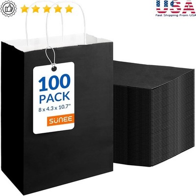 Kraft Paper Gift Bags Set of 100 Sturdy Handles Events DIY Reusable Packaging US
