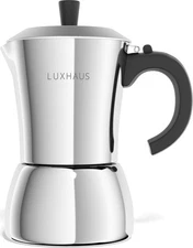 LuxHaus Moka Pot - 6 Cup Stovetop Espresso Coffee Maker - 100% Stainless Steel I
