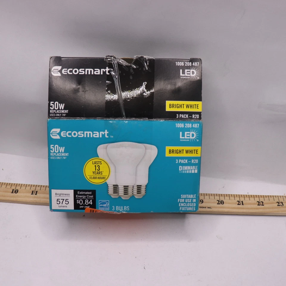 (3-Pk) EcoSmart Equivalent LED Light Bulb Bright White 50W R20-1D7WE26120V3000K - Image 2 of 4