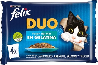 Felix Duo Nassfutter Katze Gelee Sortiment Köhler Hering Lachs Forelle 12x4x85g