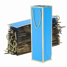24Pcs Wine Gift Bags 3.7x3.5x14 Inch Paper Wine Bottle Gift Bag Bulk Blue-Gold