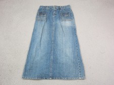 Vintage Old Navy Skirt Womens Small 31 Blue Denim High Rise Maxi Back Slit Y2K