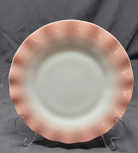 Set of  6 Vtg Hazel Atlas Glass Pink  Crinoline/ Ripple 7" Salad Dessert Plates