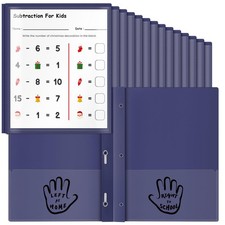 24 PCS 2 Pocket Dark Blue Plastic School Folders With Clear Front Prongs