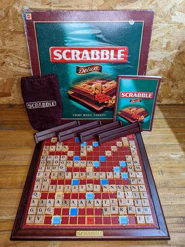 Scrabble DELUXE Edition Board Game Rotating Turntable Wooden Tiles 2000 Velvet - Picture 1 of 12