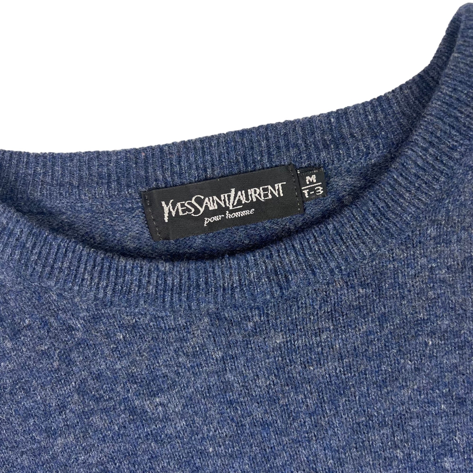 Yves Saint Laurent Maglione Lana Lavorato a Maglia Blu