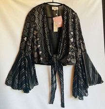 Sequin Top, Black/Gold with Batwing Sleeves, Size M/L SHIPS FREE!