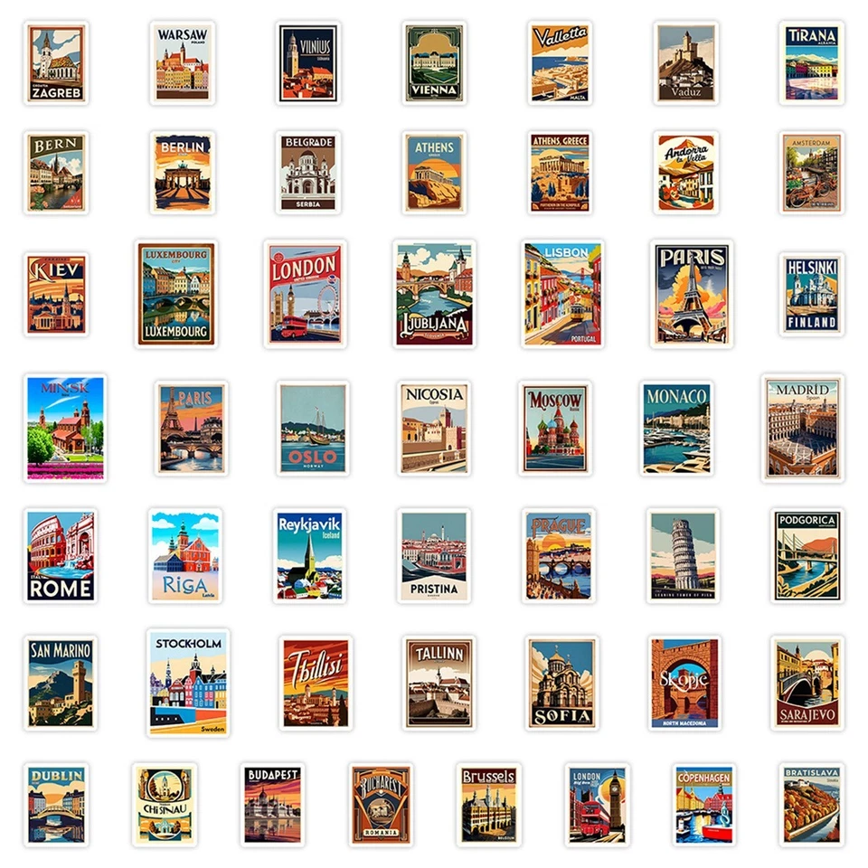 50pc Waterproof Stickers Europe Iconic Landmarks Trip Vacation Luggage Phone Car - Image 3 of 4