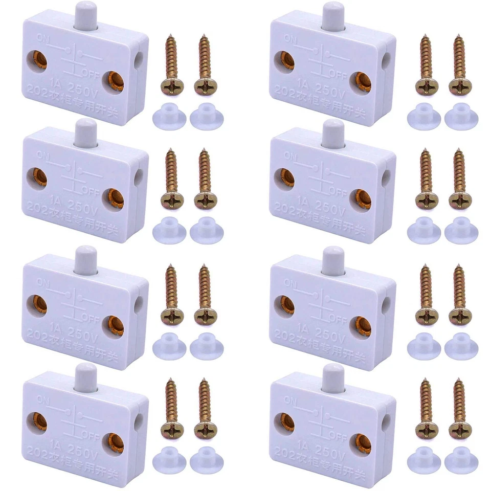 1A 250V Cupboard Door Drawer Light 1 way Switch Push button Auto Control White - Image 2 of 4