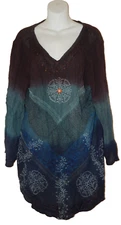 Greater Good Woman's 1X/2X Sheer Beaded Top Earth & Sky Long Sleeve Tunic