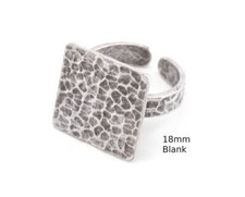 Square Hammered Adjustable Ring Blank-Antique Silver Plated Brass 18mm 4950