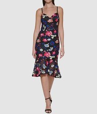 Guess Women's Black Floral Embroidered Lace Sweetheart Sleeveless Dress Size 4
