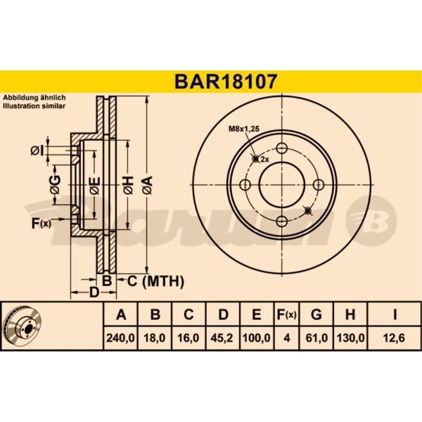 Barum 2X Bremsscheiben Vorne Ø240 Mm BelüFtet FüR Nissan 100 NX Sunny III B13-image