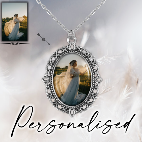Personalised Custom Printed Photo Text Vintage Necklace Pendant Sterling Silver - Afbeelding 1 van 4